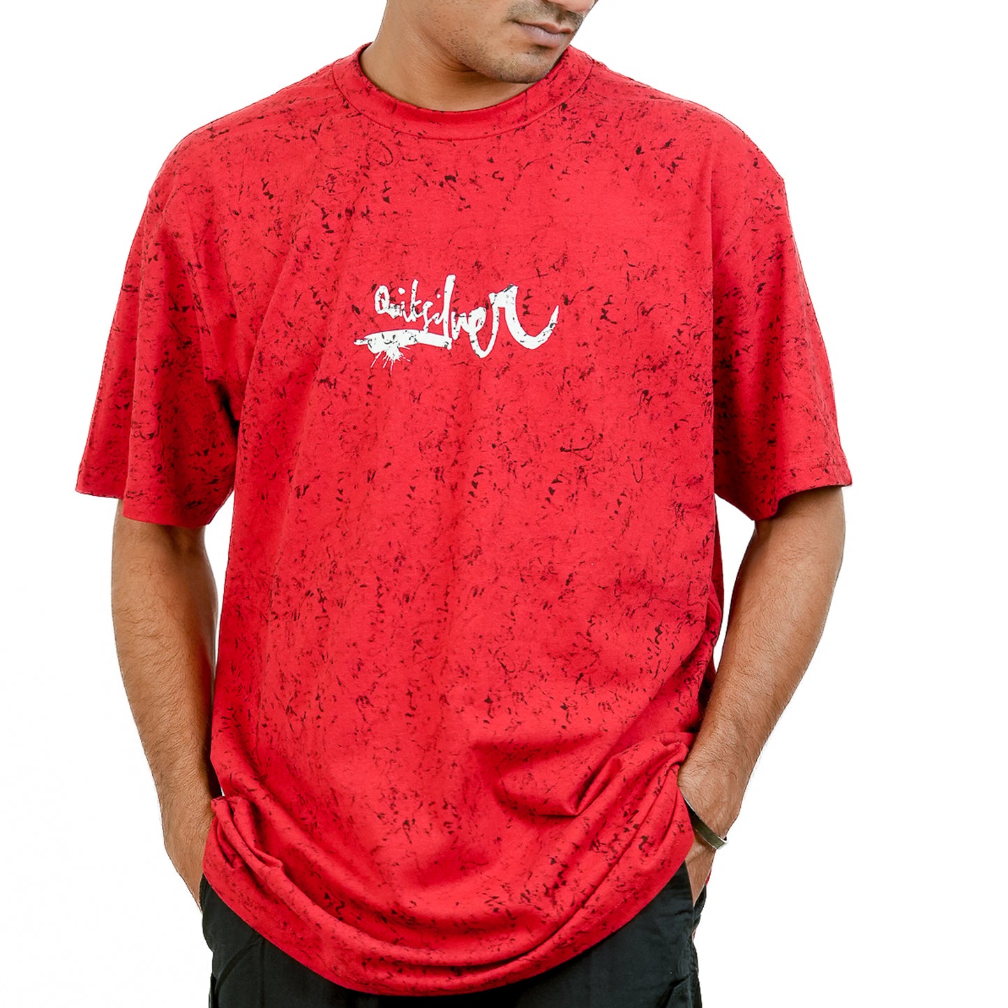 Red Acid Wash Oversized Printed T-shirt