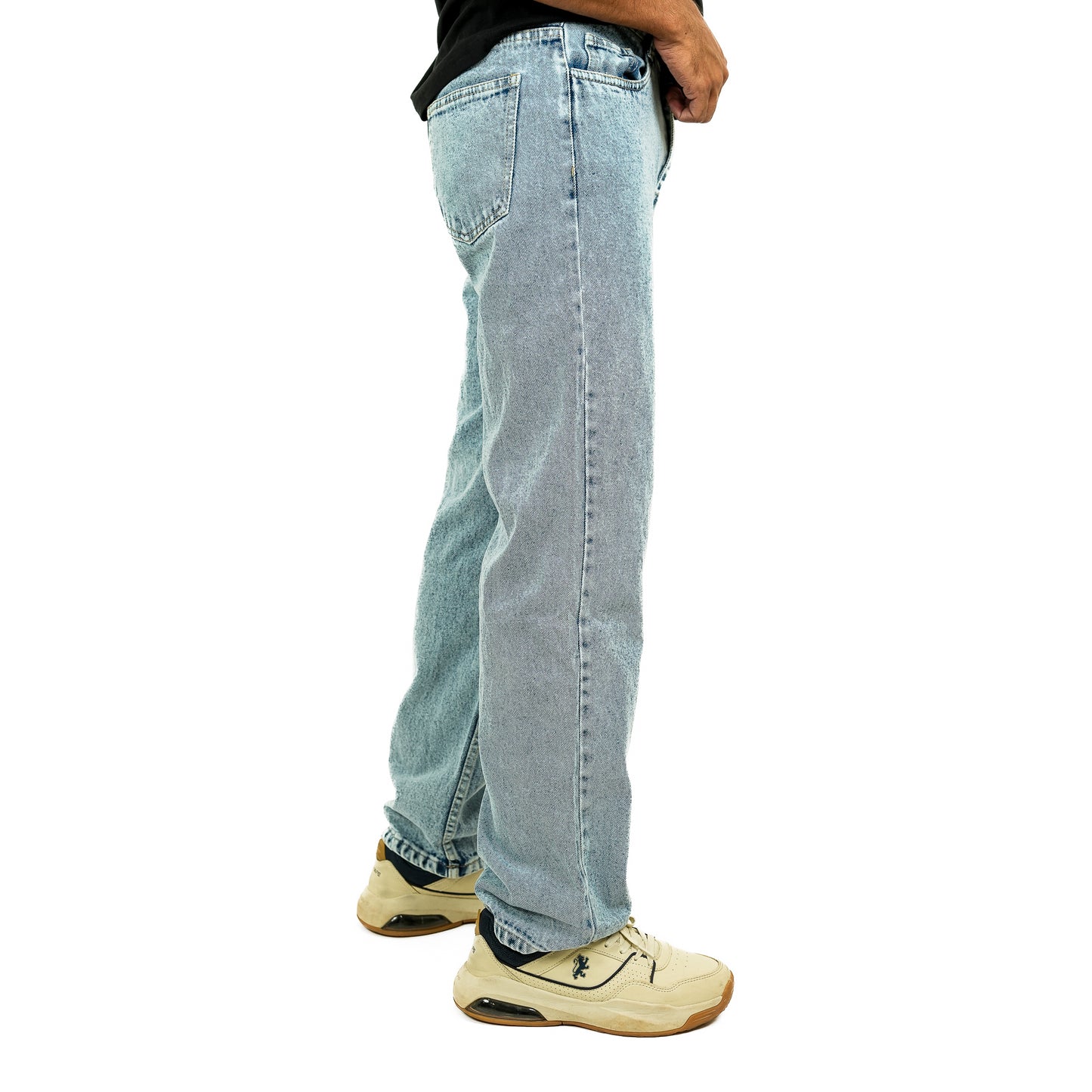 Sky Blue Patched Baggy Fit Jeans