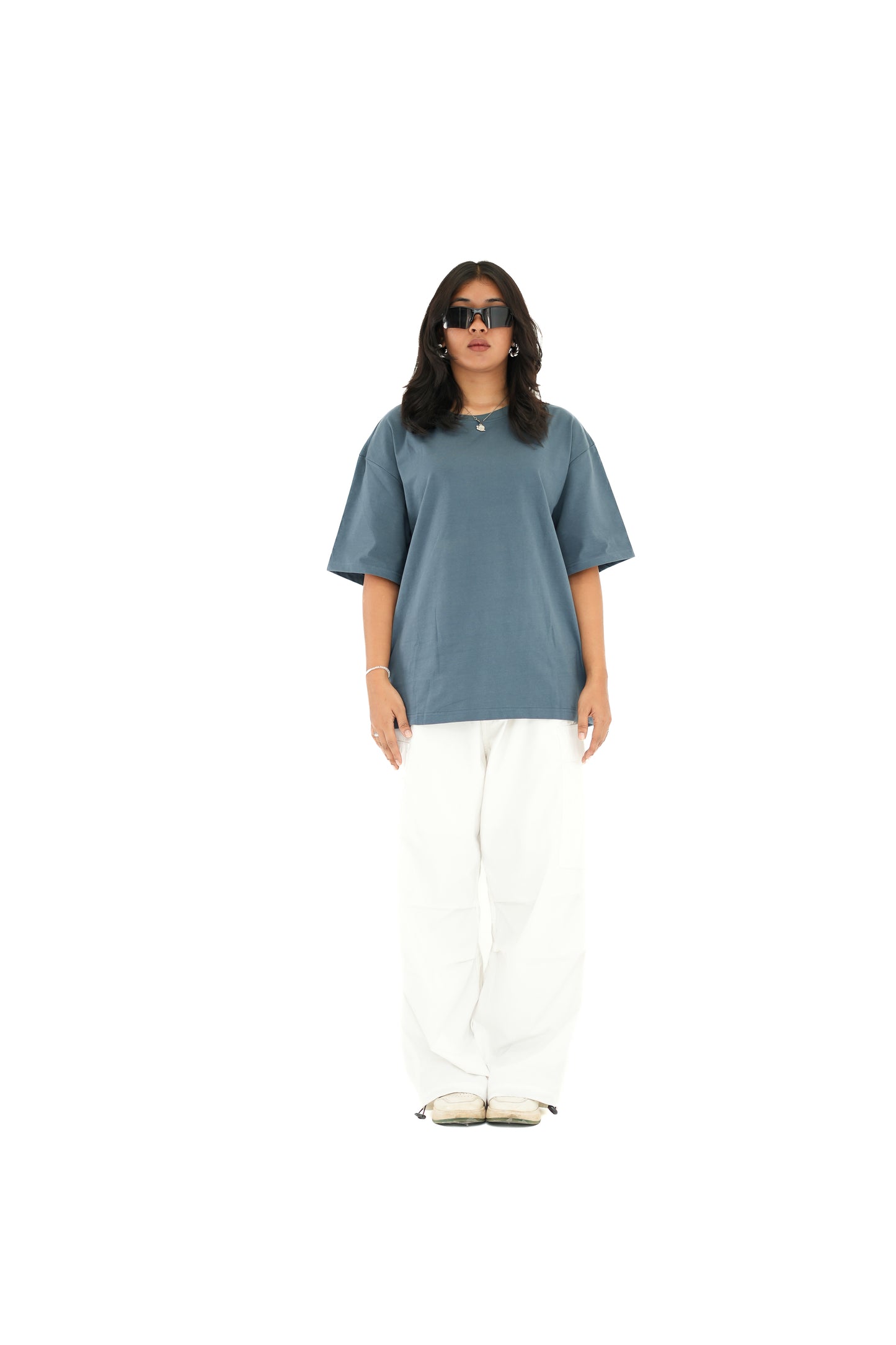 Peacock Blue Solid Oversized T-Shirt