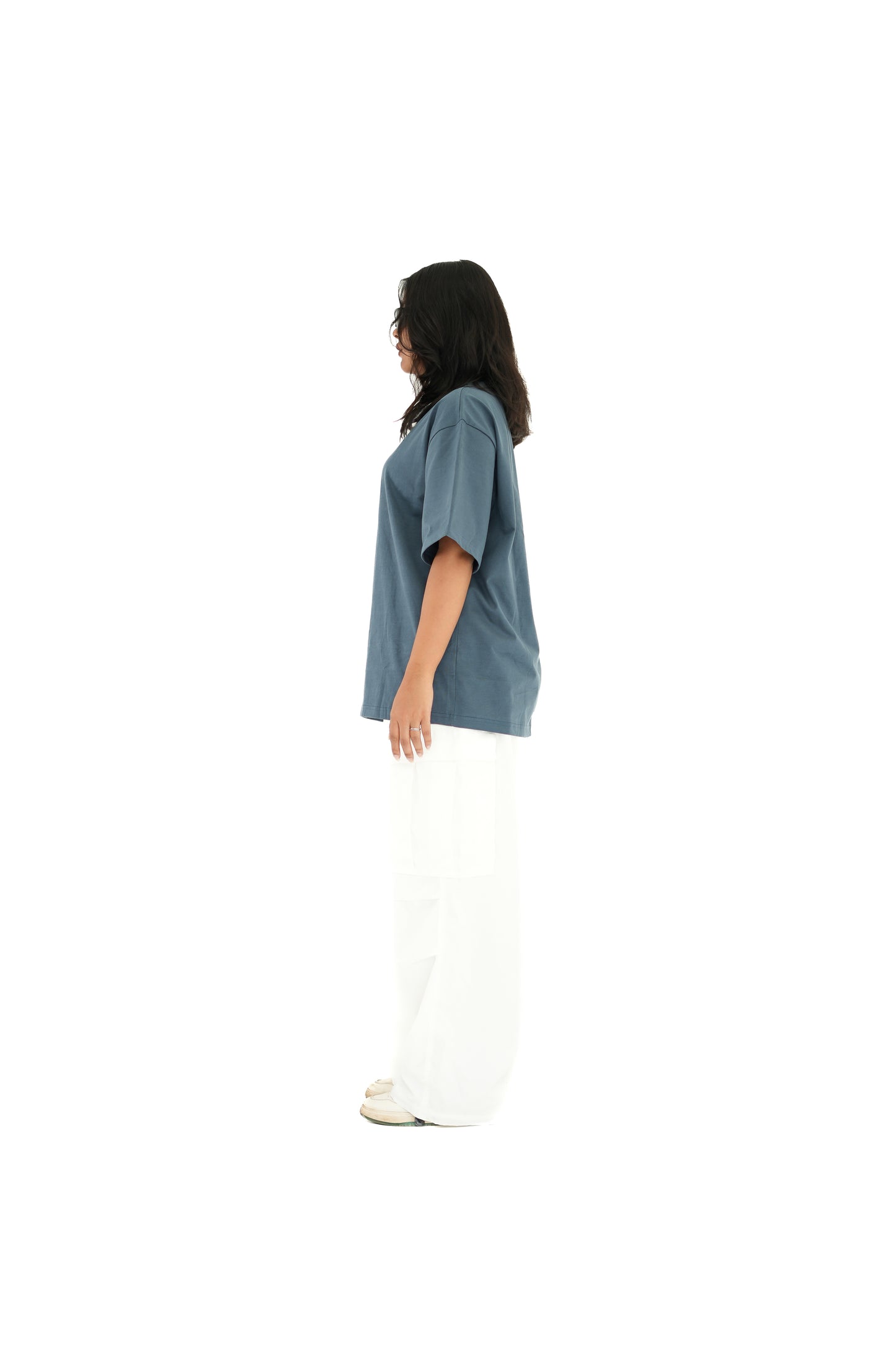 Peacock Blue Solid Oversized T-Shirt