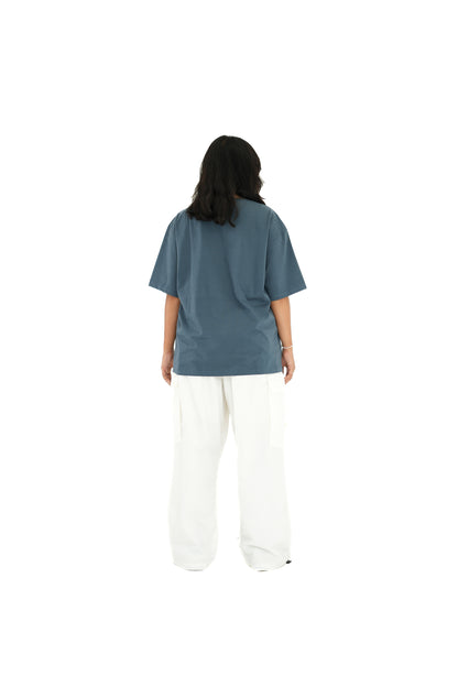 Peacock Blue Solid Oversized T-Shirt