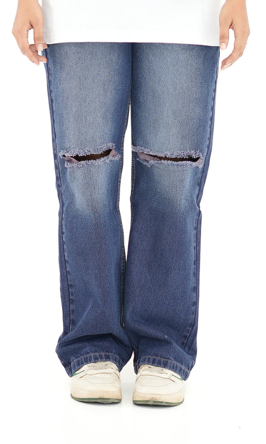 Dark Blue Baggy Fit Patch Jeans