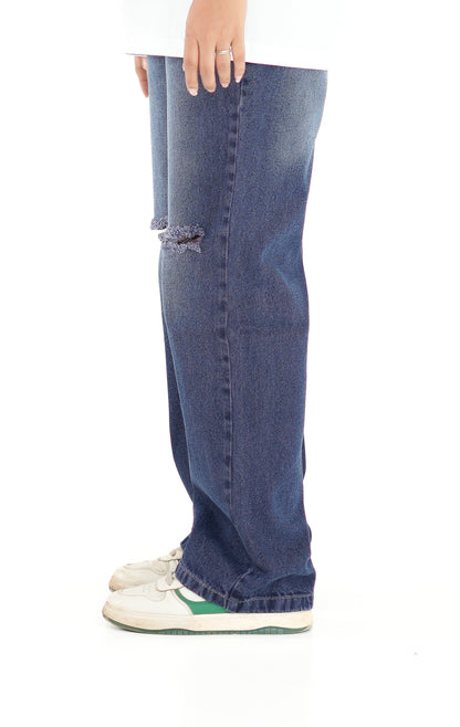 Dark Blue Baggy Fit Patch Jeans