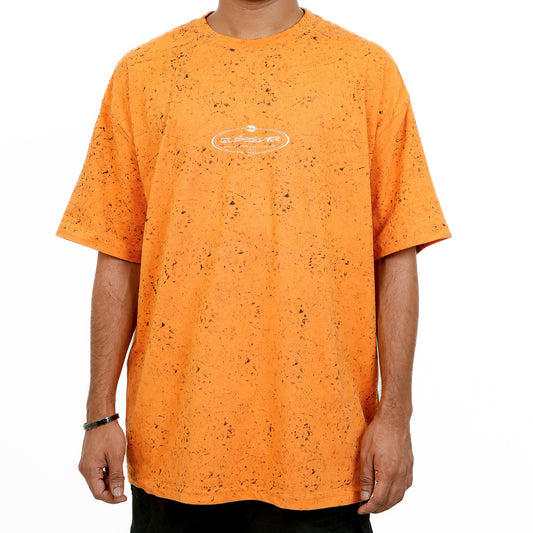 Orange Acid Washed Printed T-Shirt