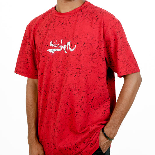 Red Acid Wash Oversized Printed T-shirt