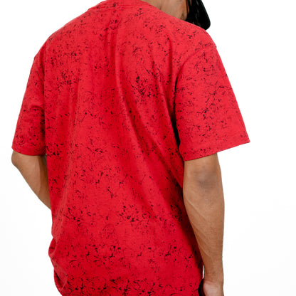 Red Acid Wash Oversized Printed T-shirt