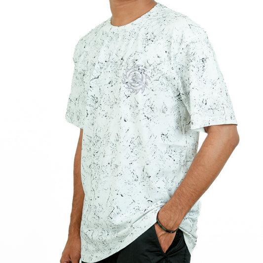 White Acid Washed Regular Fi Printed T-Shirt