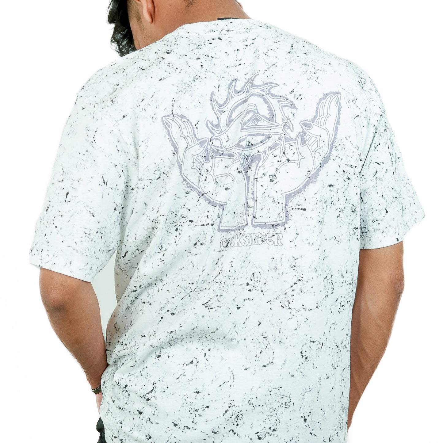 White Acid Washed Regular Fi Printed T-Shirt