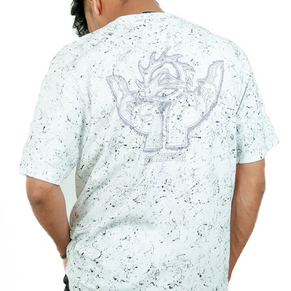 White Acid Washed Regular Fi Printed T-Shirt