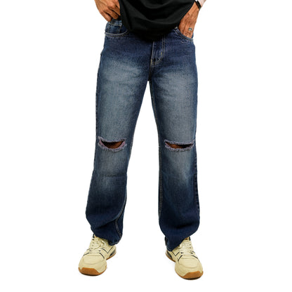 Dark Blue Baggy Fit Patch Jeans