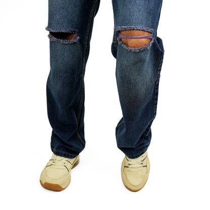Dark Blue Baggy Fit Patch Jeans