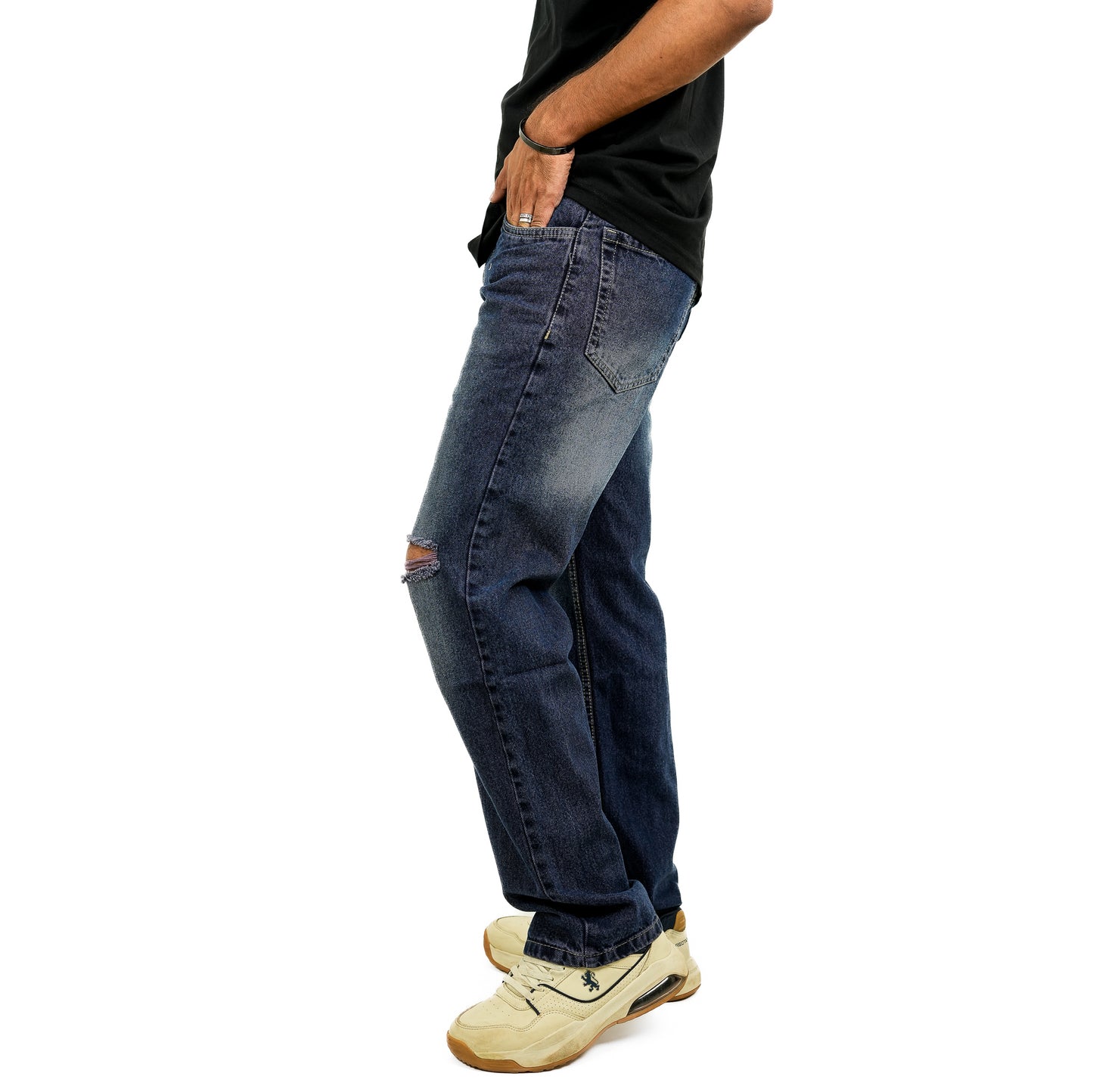 Dark Blue Baggy Fit Patch Jeans