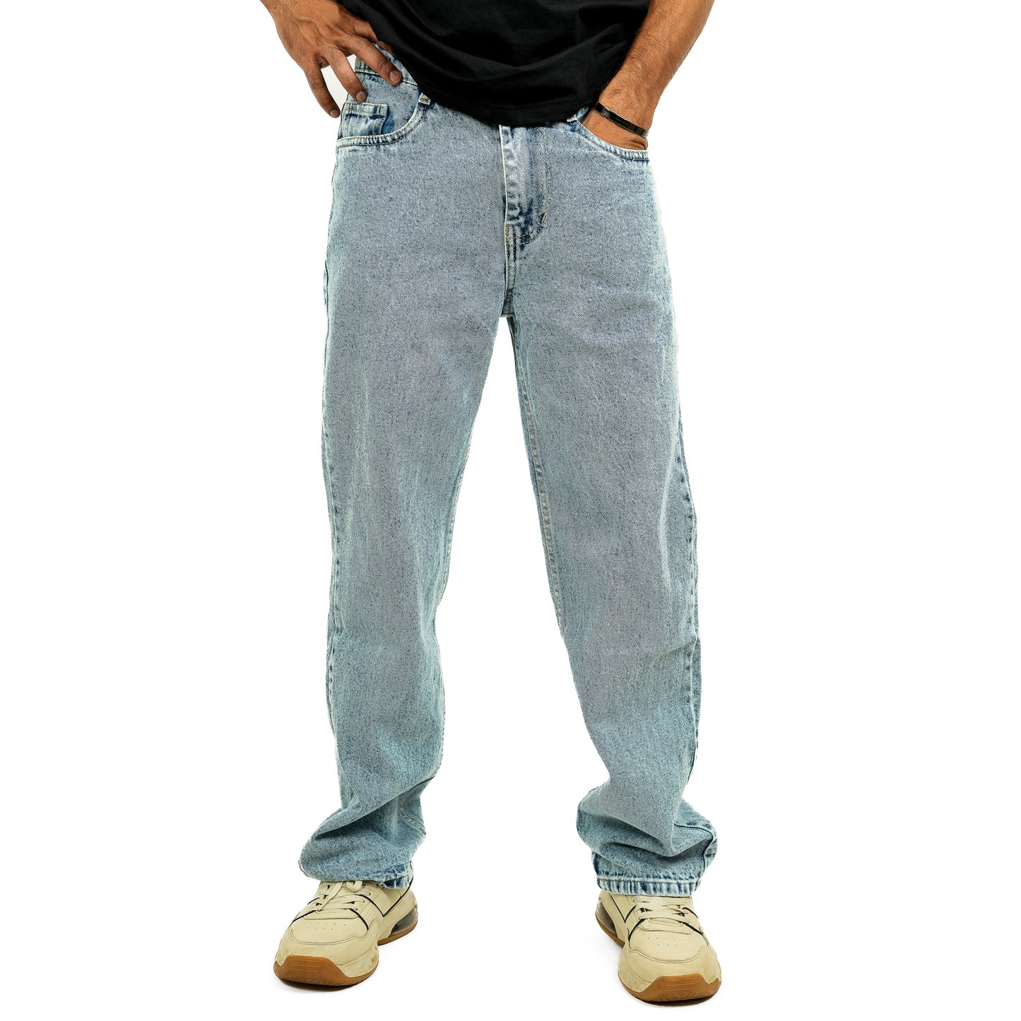 Sky Blue Patched Baggy Fit Jeans