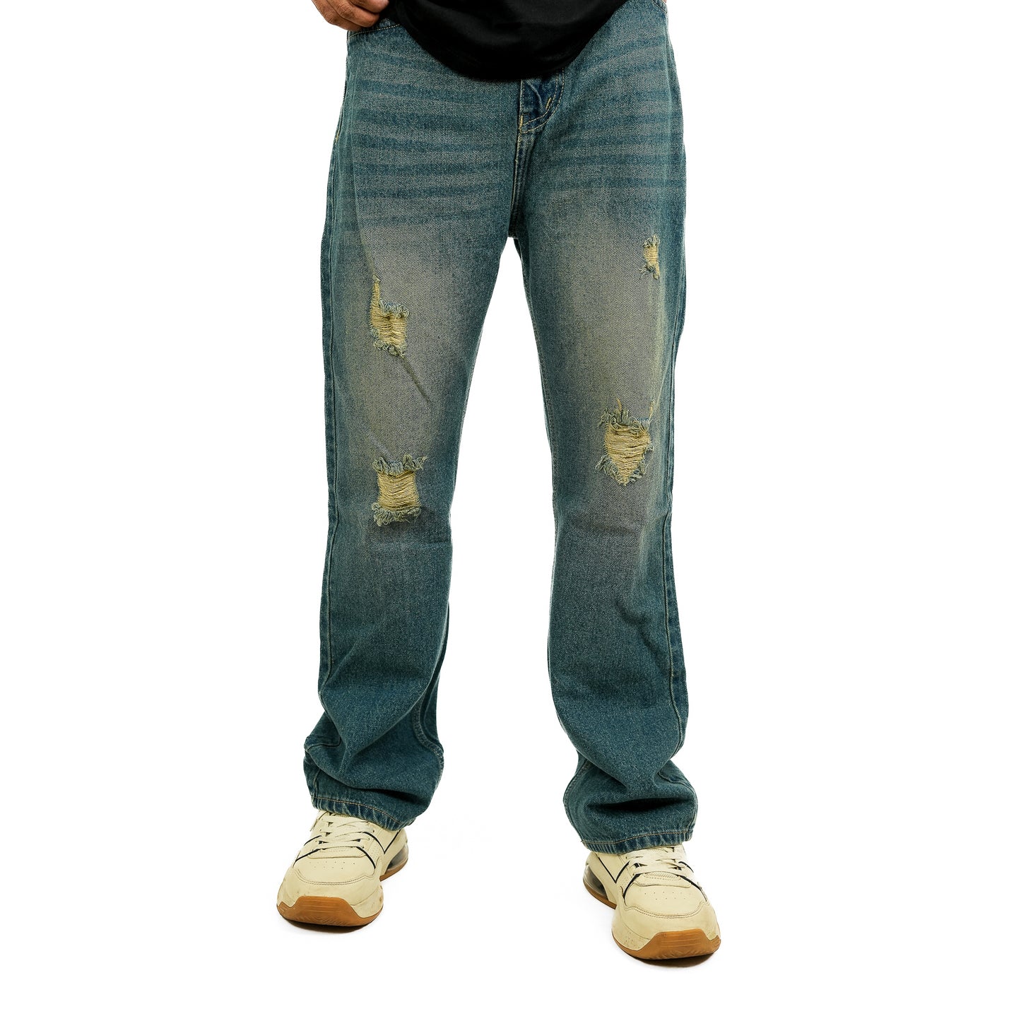 Blue Patched Baggy Fit Jeans