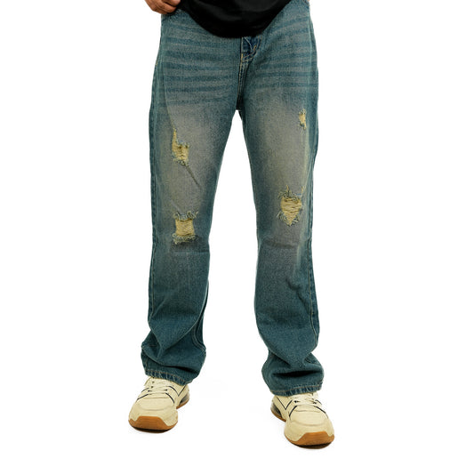 Blue Patched Baggy Fit Jeans