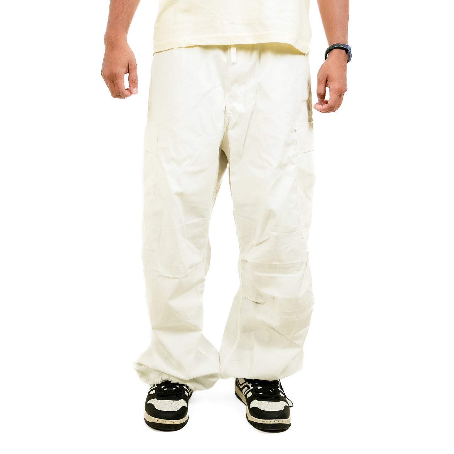 White Parachute Fit Cargo Pants