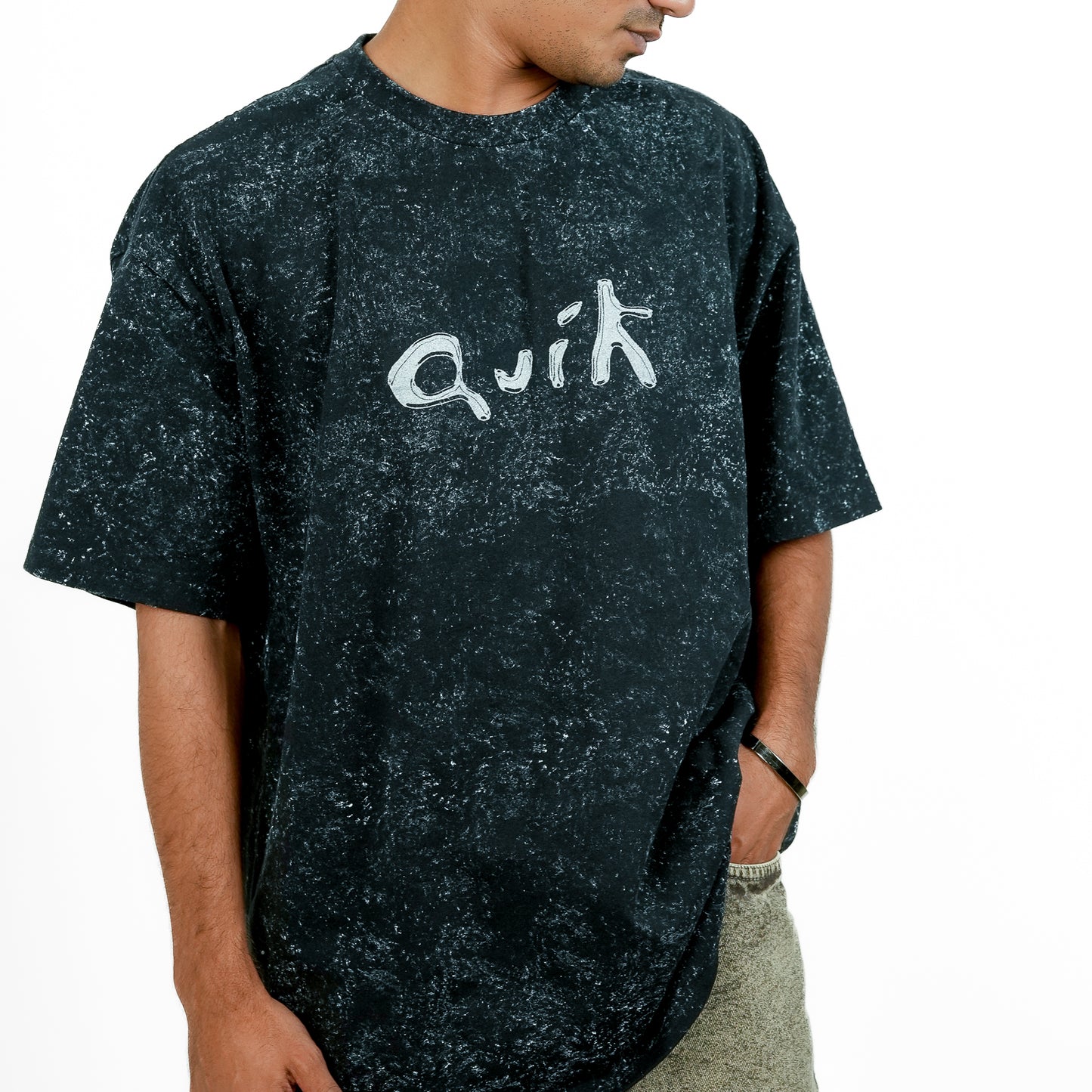 Grey Acid Washed Oversized Printed T-Shirt