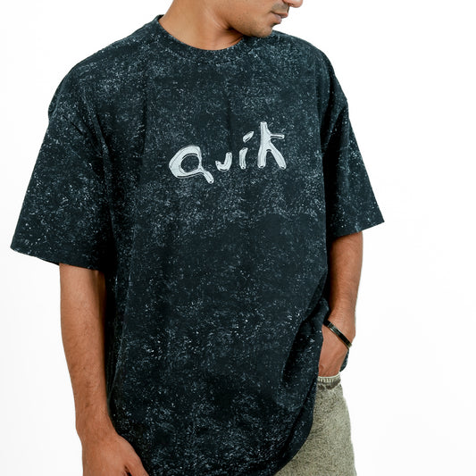 Grey Acid Washed Oversized Printed T-Shirt