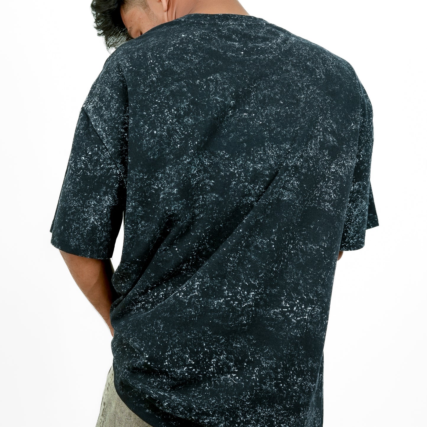 Grey Acid Washed Oversized Printed T-Shirt