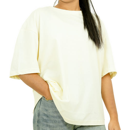 Light Cream Solid Oversized T-Shirt