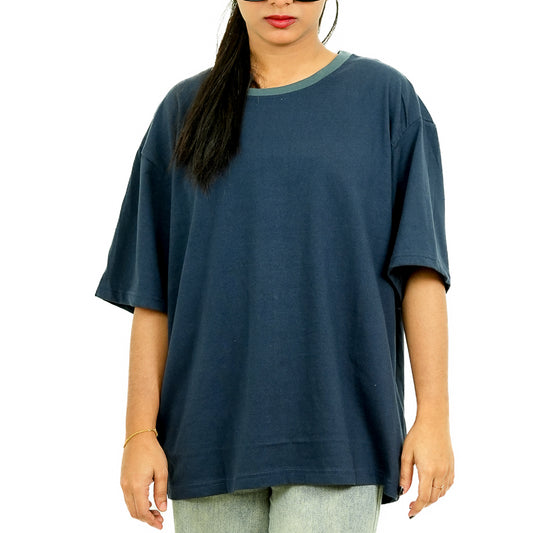 Navy Blue Solid Oversized T-Shirt